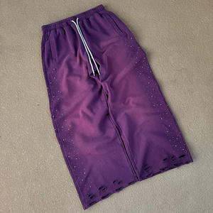 Premium Quality Wide Leg Acid Wash <b>Baggy</b> Flare Sweatpants Cotton Fleece Jogger with Rhinestones Sun Faded Canvas <b>Pants</b> - Product Image 6