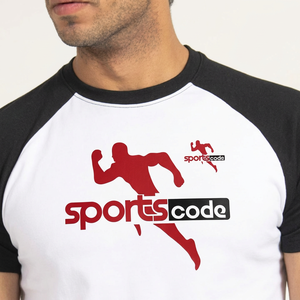 T-shirt Sportcode pour homme, noir et blanc, manches raglan, col rond, logo imprimé color block, 100% coton, coupe classique, tee-shirt sportif - Product Image 4