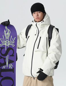 Veste de ski imperméable à capuche blanche pour homme, fermeture éclair, logo personnalisé sur le devant, isolation synthétique, vêtements d'extérieur, veste de ski - Product Image 4