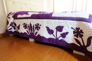 Royal Purple Hawaiian Sampler <b>Quilt</b> With Hand Applique Block Designs Custom Cotton Heirloom <b>Bedspread</b> For Queen King California - Product Image 3