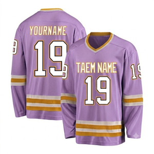 Maillot de hockey sur glace personnalisé pour homme, imprimé numérique, en tissu mesh 100 % polyester 220g, séchage rapide, manches longues, col en V - Product Image 1