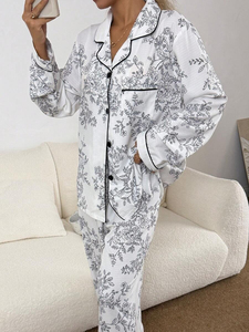 Conjunto de Pijama de Seda de Manga Larga para Mujer, Ropa de Dormir con Estampado de Puntos, Traje de Casa de Dos Piezas para Mujer, Ropa de Descanso Femenina - Product Image 5