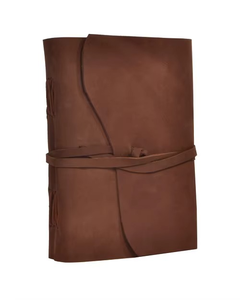 Soft Leather Flap Journal with 200 <b>Blank</b> Pages Saddle Stitching and Thread Sewing Spiral Binding - Product Image 1
