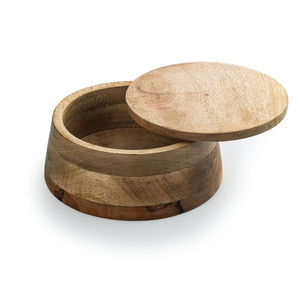 Casserole en bois rainurée verticale artisanale, marron châtain, avec couvercle intégré, pour rôtissoire ou boîte à roti festonnée - Product Image 3