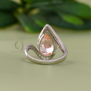 Anillo de compromiso de diamante cultivado en laboratorio de 1.00 CT, corte pera, rosa intenso, claridad VS1 VVS2 VVS1, oro blanco de 14K, halo bypass, oro macizo - Product Image 4