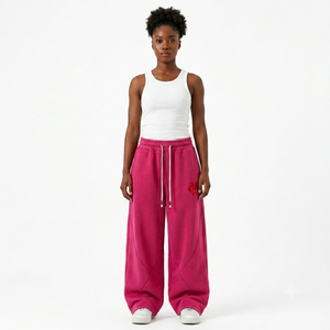 Custom Acid Wash Wide-Leg Fleece Sweatpants Streetwear Track Pants Women's Casual Loose Fit Oversized Pants 2026 - Product Image 1