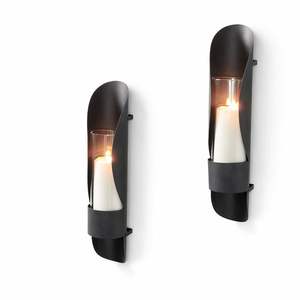 Juego de Apliques de Pared de Metal Negro Contemporáneo con Cristal, Diseño Esculpido de Escudo, Soporte Seguro, Brillo Cálido, Decoración Moderna para el Hogar - Product Image 2