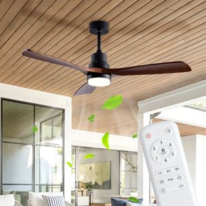 Ventilador de Techo de Madera de 52 Pulgadas con Luz y Control Remoto, Motor de CA para Interiores y Exteriores, 3 Aspas - Product Image 1