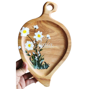 Plateau en bois en forme de fleur, motif peint de feuilles de fleurs, plat de service décoratif, décoration d'intérieur, cadeau, vente en gros - Product Image 5