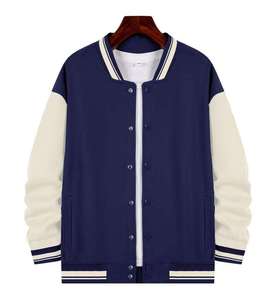 Unisex Red Varsity Jacket Solid Color Woolen Windproof Preppy Style Stand Collar <b>Covered</b> <b>Button</b> Closure Regular Fit Winter Wear - Product Image 3