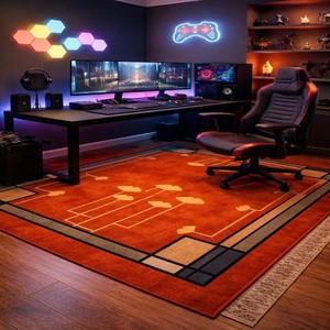 Alfombra de Lana Naranja Inspirada en el Arte y la Artesanía, con Borde Floral Hecho a Mano, Estilo Misionero, para Sala de Estar, Dormitorio, Decoración Vintage - Product Image 3