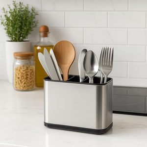 Organisateur de Couverts de Luxe pour Comptoir, 3 Compartiments, en Acier Inoxydable, pour Rangement de Couverts de Table (Cuillères, Fourchettes, Couteaux) - Product Image 1