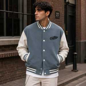 Veste universitaire personnalisée en laine/polyester unisexe, style preppy, broderie sur le devant, fermeture à boutons recouverts, respirante, coupe-vent, hiver - Product Image 1