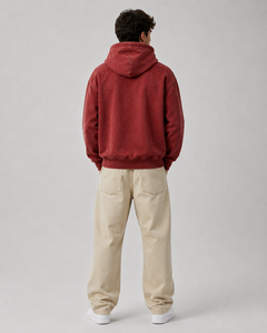 Sweat-shirt à capuche imprimé pour homme, coupe oversize, en coton rouge, molleton bouclette, décontracté, pour l'hiver, séchage rapide, avec poche, 220g, Silk Road Wholesale OEM - Product Image 3