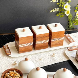 Glam Wooden Square Food <b>Storage</b> <b>Container</b> With Airtight Lid <b>For</b> <b>Kitchen</b> Freshness Preservation Stackable Design Minimalist Style - Product Image 5