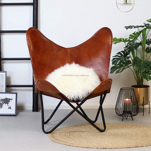 Leather Butterfly Living Room Decorative Dinning <b>Chair</b> Lounge <b>Chair</b> Dark Handmade with Powder Coated <b>Folding</b> Black Iron Frame - Product Image 4