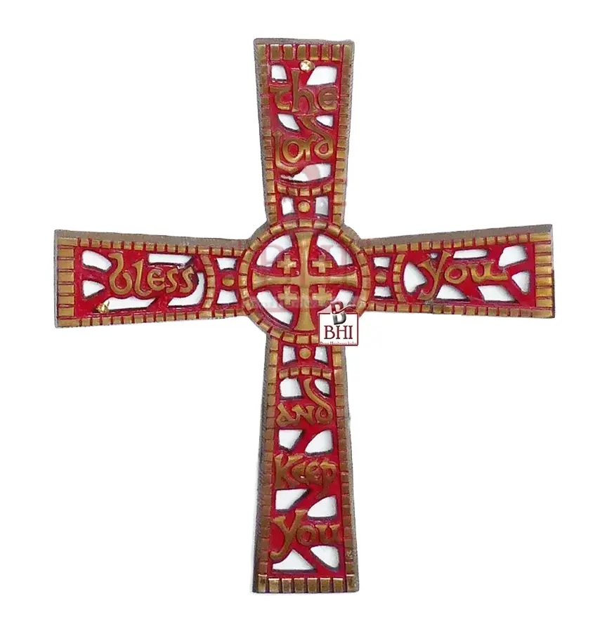 Латунный знак Иисуса крест ручная роспись отделка (238x200 мм)