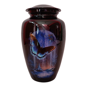 Urne funéraire artisanale en métal pour cendres humaines - Paysage de cerfs dans une forêt paisible - Urne commémorative pour adultes - Product Image 6