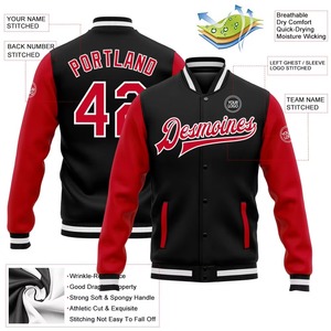Men's <b>Black</b> <b>Red</b> <b>Varsity</b> <b>Jacket</b> Custom Name Number Silk Screen Printing Autumn Casual Regular Fit Turn-down Collar - Product Image 2