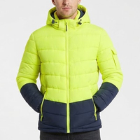 Vente en gros de manteaux d'hiver pour hommes avec logo personnalisé, à capuche, en duvet, couleur unie, fermeture éclair, épais, décontracté, imperméable, en polyester