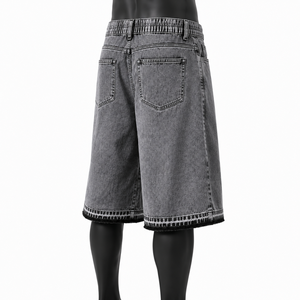 Pantalones Cortos Vaqueros Personalizados con Estampado Cruzado para Hombre, Estilo Vintage Lavado, Holgados, Streetwear, OEM ODM, Marca Privada, Venta al por Mayor - Product Image 5
