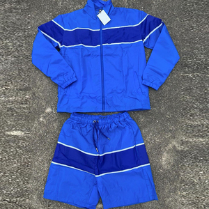 Ensemble de survêtement personnalisé pour homme grande taille, respirant, imprimé, veste zippée et short bleu, deux pièces, léger, coupe-vent thermique - Product Image 2