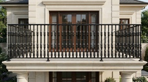 Rampe de balcon minimaliste en fer forgé noir, résistante à la rouille et à l'eau, à montage sur terrasse, pour cour, entrepôt, parc, villa - Product Image 2