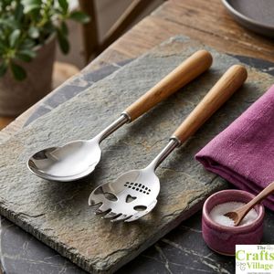 Stainless Steel Salad <b>Servers</b> with Wood Handles Eco Friendly Set of 2 for Dining and Serving - Product Image 6