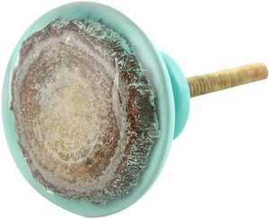Bouton de meuble en résine écologique fait main, rond, turquoise émaillé avec motif ange pour la décoration intérieure - Product Image 1
