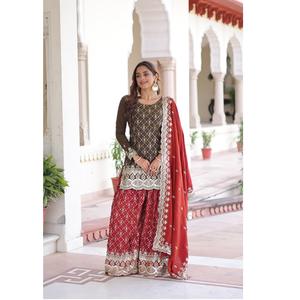 Colecciones Premium de Trajes Sharara con Dupatta Listos para Usar, Diseño de Alta Gama 2026 para Mujer, Atractivos para Fiestas y Bodas, al por Mayor - Product Image 1