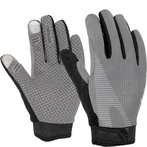 Full <b>Finger</b> Fitness Gloves Gray Black Adjustable Wrist <b>Strap</b> Non Slip Touchscreen Compatible Gym Weight Lifting Workout - Product Image 1