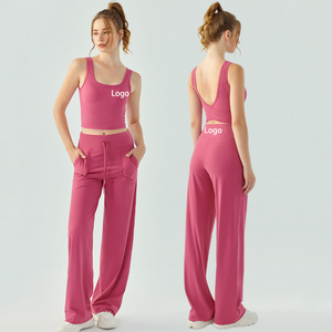 Conjunto Deportivo Rosa para Mujer, Sin Mangas, Cuello Cuadrado, Corte Holgado, con Bolsillos Laterales, Cierre con Cordón, Estilo Veraniego - Product Image 1