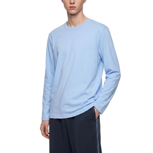 เสื้อยืดคอกลมแขนยาวสีฟ้าสำหรับผู้ชาย ผ้าฝ้ายเรียบง่าย สไตล์ลำลอง ขายส่ง เสื้อเปล่า - Product Image 4