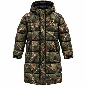 <b>Men's</b> Hooded <b>Long</b> Puffer Jacket <b>Black</b> Gold Print Windproof Down Winter Sporty Zipper Closure Thick Polyester <b>Coat</b> - Product Image 6