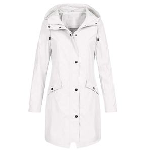 Impermeable Largo con Capucha para Mujer, Chaqueta Ligera de PU para Exteriores con Bolsillos, Chaqueta Cortavientos para Senderismo y Viajes - Product Image 6