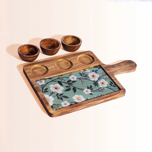 Handmade Eco-Friendly Mangowood Square Serving Dish with Bowl Set for Cakes <b>Snacks</b> by blossom craft india - Product Image 6