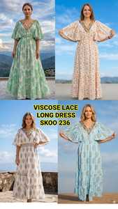 Elegante Vestido Largo de Encaje de Viscosa para Mujer, Vestidos Maxi Casuales de Verano, Cuello en V, Manga Larga, Estilo Bohemio, Sexy, para Fiesta de Noche - Product Image 2