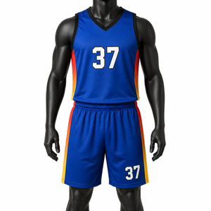 Nuevo Conjunto de Uniforme de Baloncesto Azul con Paneles Laterales en Degradado, Jersey y Pantalones Cortos Transpirables de Poliéster Sublimado para Hombre - Product Image 1
