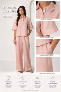 Elegante Conjunto Coordinado Rosa Pastel, Ropa de Salón de Algodón de Corte Cómodo, Top y Pantalones Paralelos a Juego para Uso Diario - Product Image 5