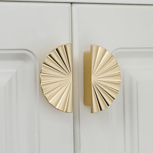 Semicircle Sunflower Brushed <b>Gold</b> Cabinet <b>Pulls</b>,Brass <b>Drawer</b> Handles Knobs,Half Round Kitchen Cabinet Handles Door Knobs - Product Image 2