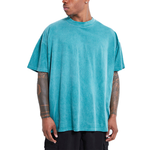 เสื้อยืดคอตตอนแท้ 100% แบบย้อมสีเอซิดสำหรับผู้ชาย สไตล์สตรีทแวร์ ฮิปฮอป วินเทจ แห้งเร็ว คอกลม - Product Image 1