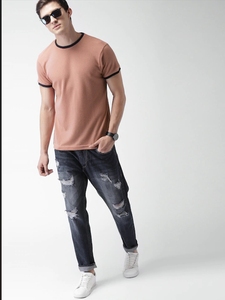 Camiseta Casual de Manga Corta Rosa para Hombre, Cuello Redondo, Color Sólido, 100% Algodón, Transpirable, Tejido Ecológico, ODM, Ropa de Verano - Product Image 3