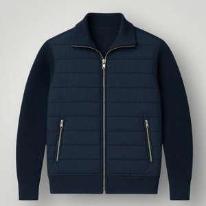 Veste matelassée à capuche en polaire solide pour homme avec fermeture éclair, coupe-vent, manteau d'hiver, coupe régulière, col montant - Product Image 3