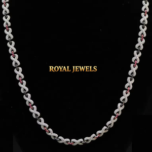 Collar Infinity Link de Moissanita con Cadena Trenzada y Detalles Rojos, Chapado en Rodio, Joyería de Regalo - Product Image 1
