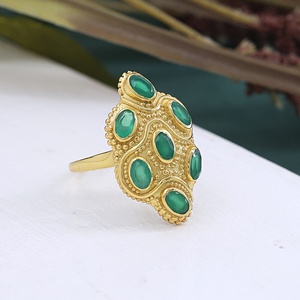<b>Gold</b> Plated Multi Green Onyx Statement <b>Ring</b> for Women Vintage Handmade Oval Green Onyx Cluster <b>Cocktail</b> <b>Ring</b> - Product Image 6