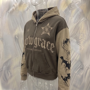 เสื้อฮู้ดซิป Snowgrace รุ่น Autumn Edition สไตล์สตรีทแวร์ ยูนิเซ็กซ์ ผ้าฝ้าย 100% เฟรนช์เทอร์รี่ พิมพ์ลายเพชร ดีไซน์โอเวอร์ไซส์ - Product Image 4