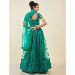 Majestic Teal Green Sequin <b>Net</b> Mehandi Wear Lehenga Choli With <b>Dupatta</b> - Product Image 5