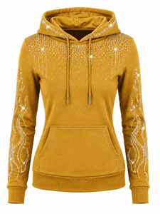 Sudadera con Capucha Brillante con Pedrería para Mujer, Sudadera con Capucha a la Moda con Bolsillo Delantero, Sudaderas con Capucha con Pedrería para Mujer al por Mayor - Product Image 1