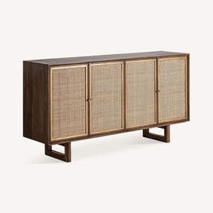 Buffet moderne en teck et rotin avec portes en cannage naturel – Console de rangement de luxe pour salon, hôtel et villa - Product Image 1