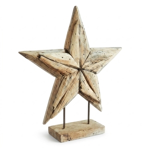 Starios Stand Handcrafted <b>Wooden</b> Star Sculpture <b>Rustic</b> Celestial Tabletop Decorative Artwork Metal Stand Home Decor Display - Product Image 1